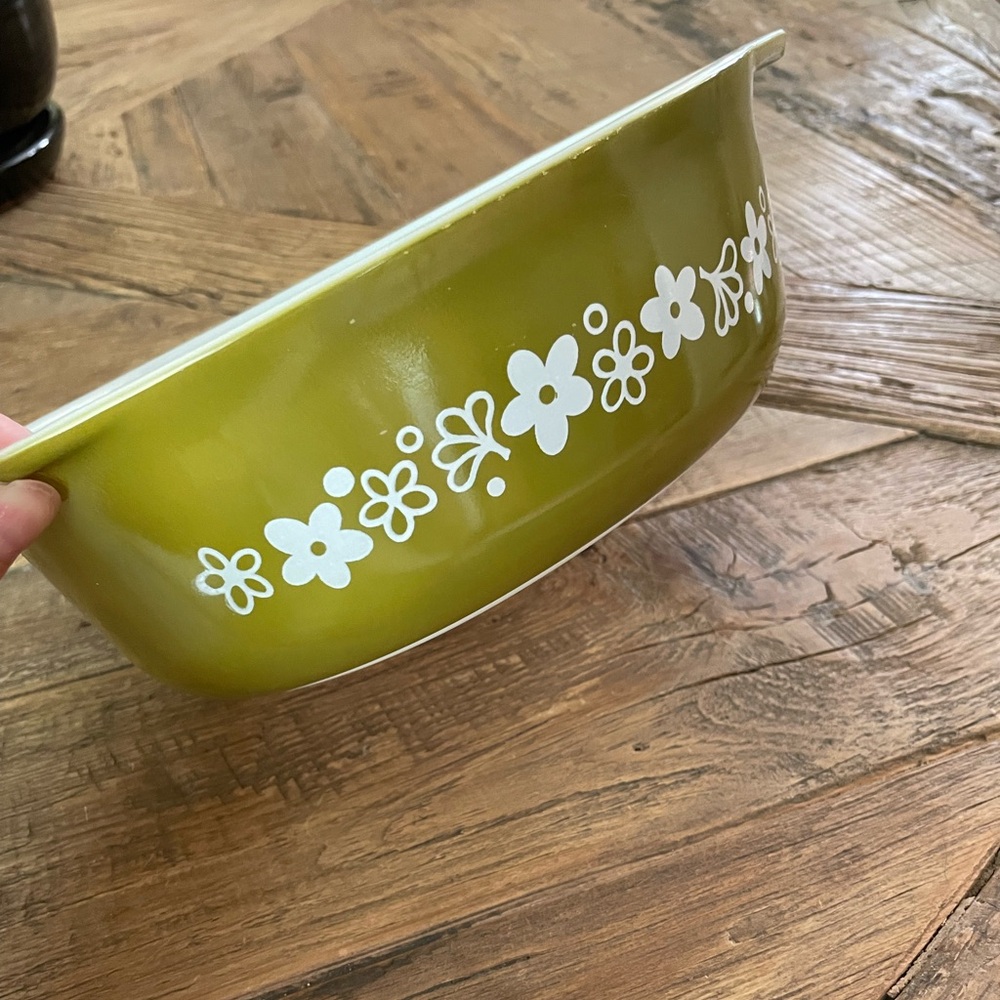 Vintage PYREX Green Floral Bowl Spring Blossom Pattern